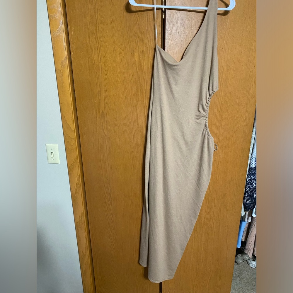 Nude long dress with cutout side. One shoulder. Wild fable brand. New with tags